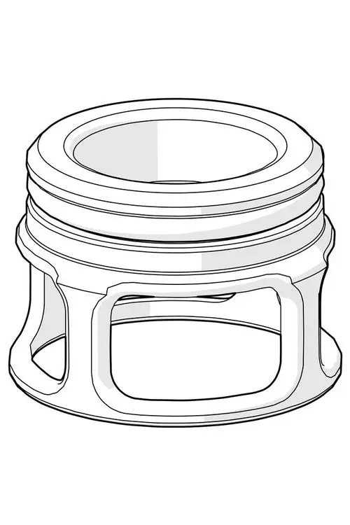 Zeichnung eines produktspezifischen Sitzes von HANSA, mit einem zylindrischen Körper, Rillenstruktur und Aussparungen an den Seiten.